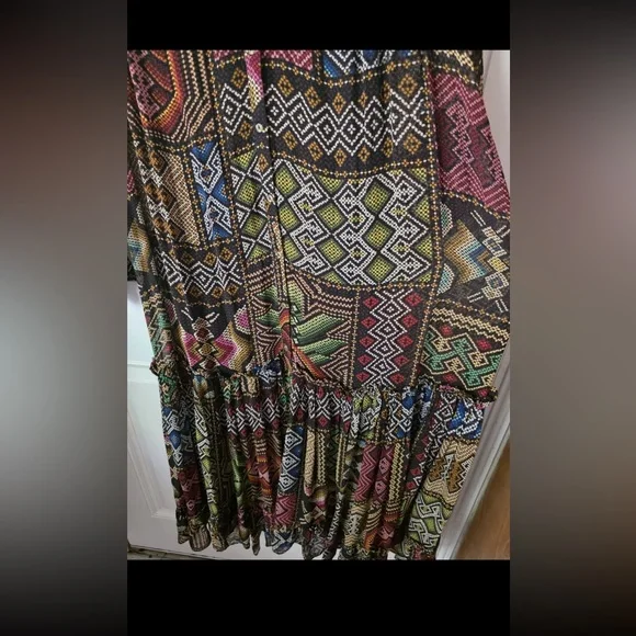 FARM Rio Rauti Maxi Dress XS Multi Abstract Tiered Long Sleeve, No Belt - Picture 5 of 13